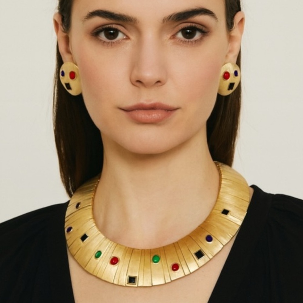Les Bernard Runway Couture Vintage 1980’s  Necklace/Earrings Set /Original Case - Picture 4 of 13